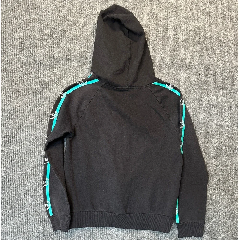 Justice Active Full-Zip Hoodie 12 Black Teal Logo Tape Sleeves